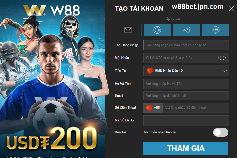 W88 form dang ky tai khoan w88